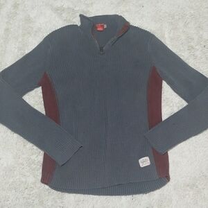 Mens Guess quarter zip thick two tone sweater sz L